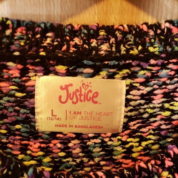 Justice Girls Black Cropped New Sweater With Multi Color Threads Large - Picture 5 of 7